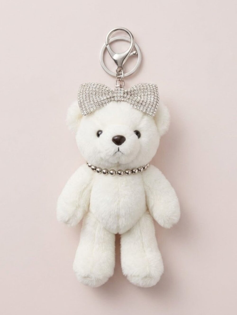 NWT Aldo White Teddy Bear Keychain with Rhinestone Bow